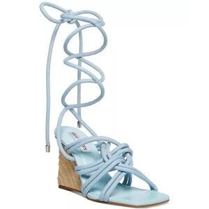 Steve Madden Idolized Strappy Ankle Tie Wedge Heel Blue Women 6.5M NWB